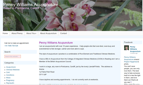 I snapshot of Penny WIlliams Acupuncture website